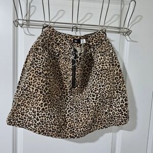 BDG Leopard Print Mini Skirt with Front Zipper